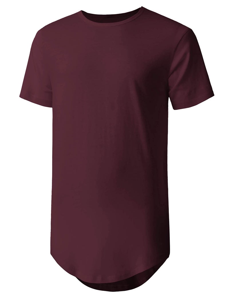 Hat and Beyond Mens Hipster Curve Hem Droptail Tee Premium Longline T Shirts (XX-Large, 1hc01_Wine) - Image 1
